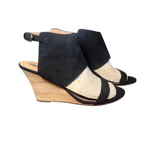 Halogen Suede Shoe 11 Black Wedge Buckle Sandal Heel Neutral Indie Hippie Boho